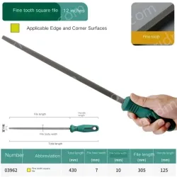 Fine-toothed square file 12 inches with a total length of 430mm
